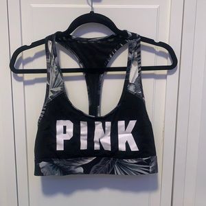 NWOT PINK Victoria’s Secret ULTIMATE Grayscale Palm Leaf Sports Bra